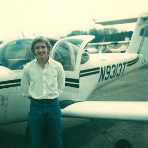     Murray returns from flight test at Allegheny County. Polaroid from CFI's 3-ring binder. August 13, 1981.