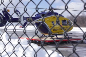 MetroHealth Life Flight helicopter resting on the tarmac